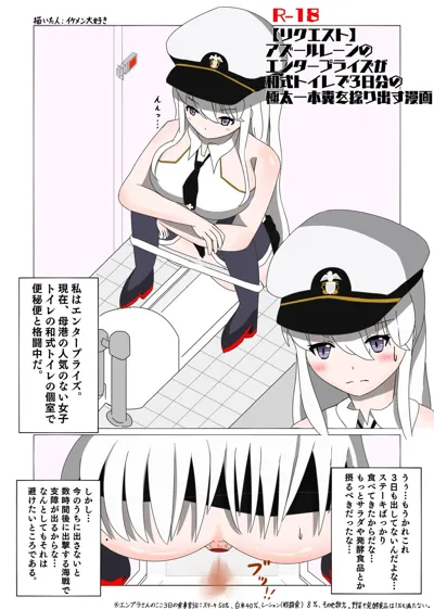 A manga in which Enterprise relieves 3 days' worth of poop in a Japanese-style toilet's main title page