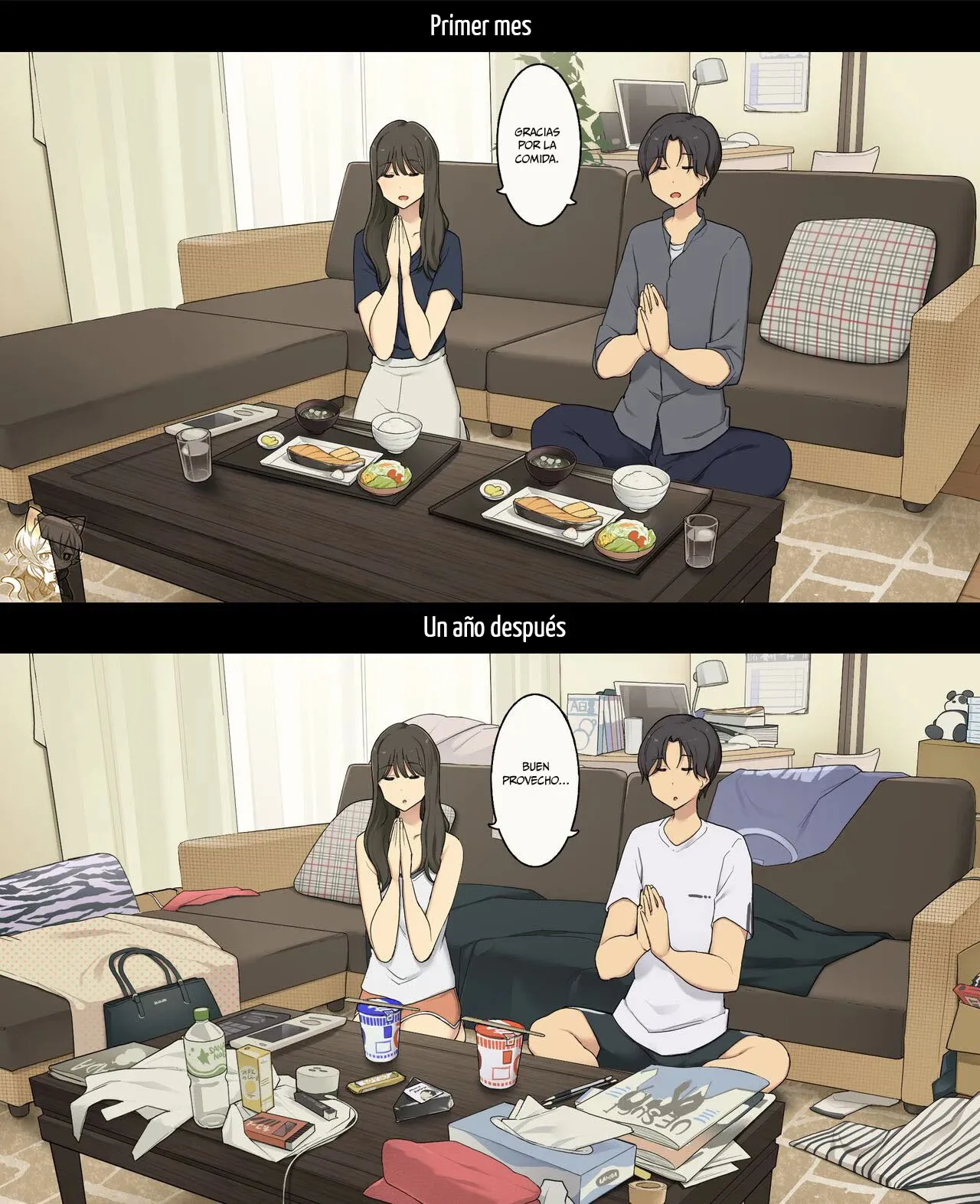 Dousei Seikatsu Ikkagetsume to Ichinen Ato, Asaokite kara Shuushin made no Hikaku | A Day in the Life of a Couple: Their First Month Living Together vs. One Year Later | Page 7